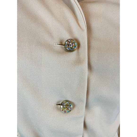 Vintage 70s Dress Set Womens M Khaki Rhinestone Buttons Dramatic Pleated Maxi Sk - Picture 7 of 10